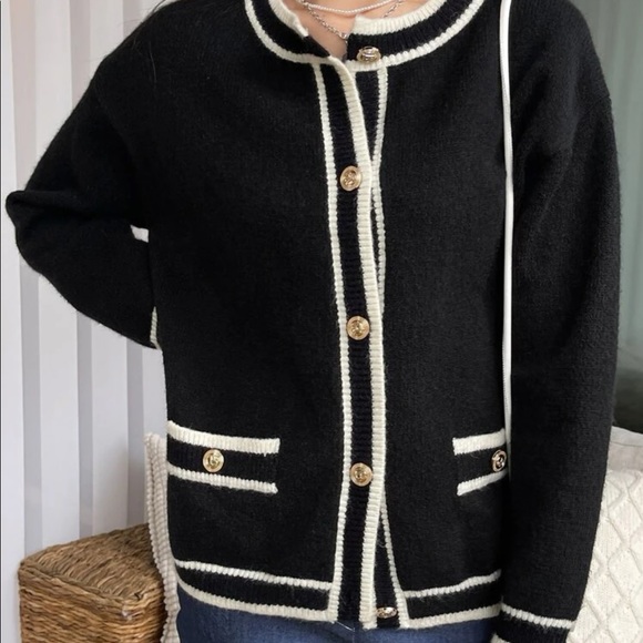 DAZY Stripe Trim Gold Button Cardigan - Picture 8 of 13